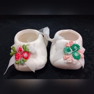 3/10 Hand-made Ceramic Baby Booties Christmas Ornament Artisan